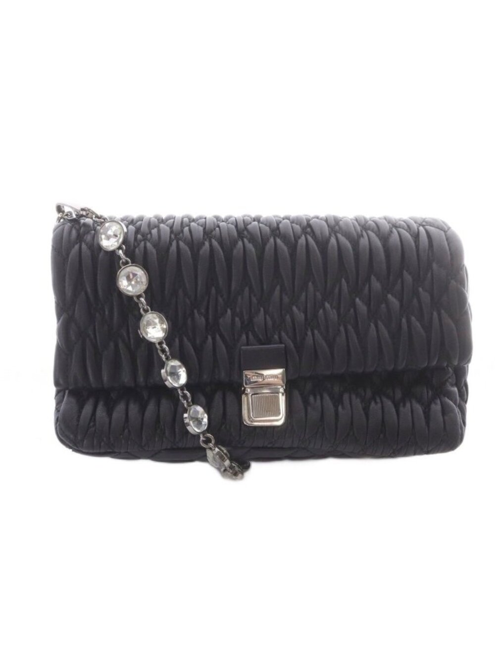 Miu Miu Matelasse Nappa Crystal Leather Chain Shoulder Bag Black